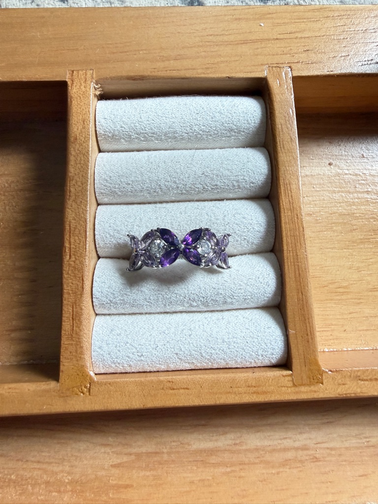 Sterling Silver Purple Amethyst And Cz Floral Cluster Ring